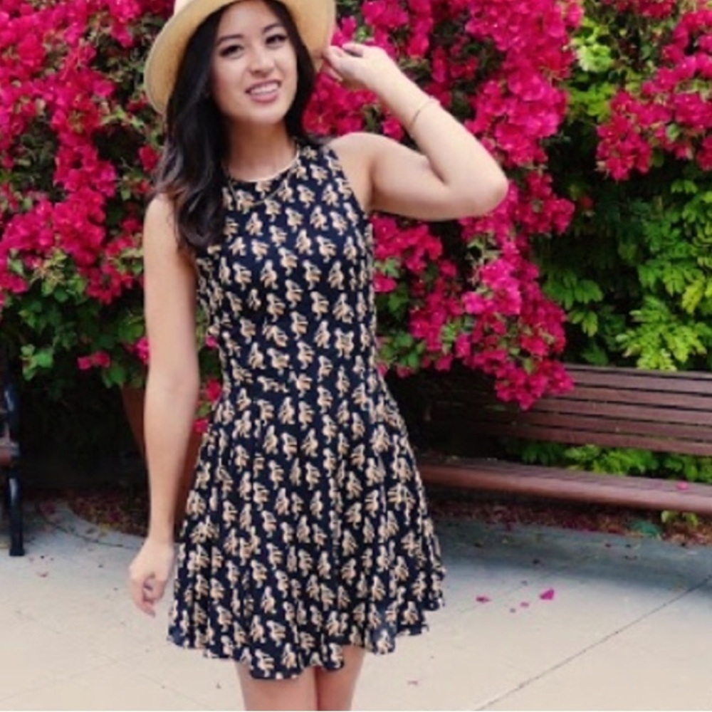 Womens size  2 H&M Pelican Print Black Skater style sleeveless Dress